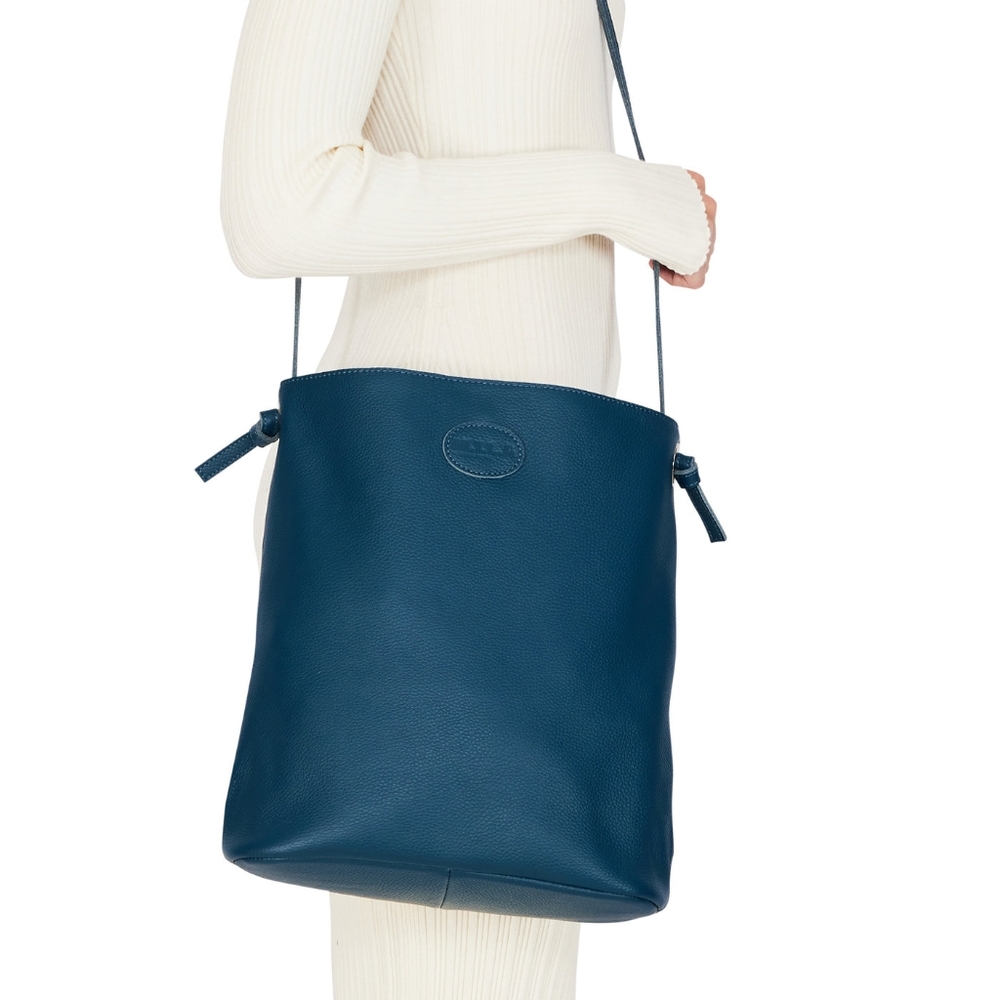 M.I.L.A Los Angeles Jackie Pebbled Leather Crossbody Bag Purse in Marine Blue